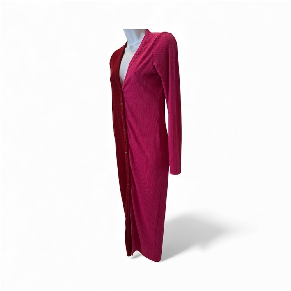 Renee C. Long Sleeve Red & Pink color block cardigan midi Dress - Picture 3 of 5